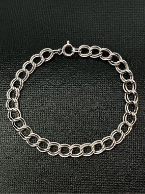Vtg 925 Sterling Silver Airflex Starter Charm Double Link Chain Bracelet | 7.5”
